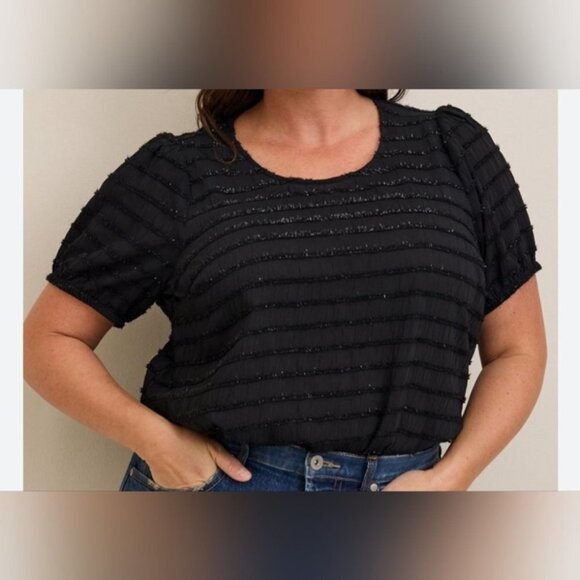 Torrid size 2 2X Abbey Lurex Chiffon Puff short sleeved top, New - Picture 10 of 10